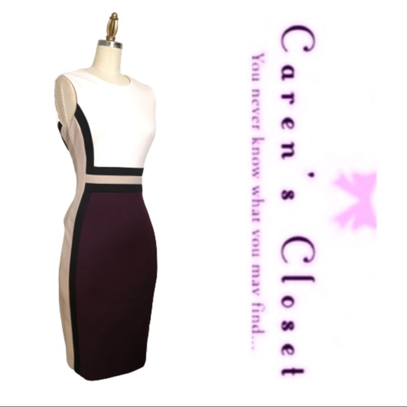 Calvin Klein Purple & Cream Scuba Sleeveless Sheath Dress - Picture 4 of 8